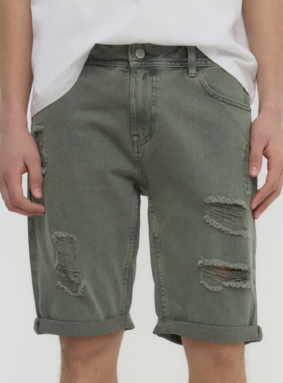 Grey AirFlex+ 9 Inches Ripped Denim Shorts