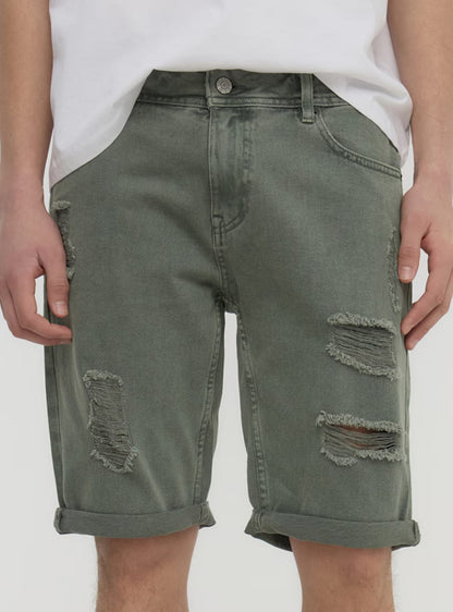 Grey AirFlex+ 9 Inches Ripped Denim Shorts