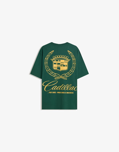 Bershka Men's Green Short Sleeve Cadillac Print T-shirt