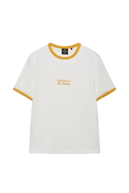 Pull&Bear Textured slogan t-shirt in off white