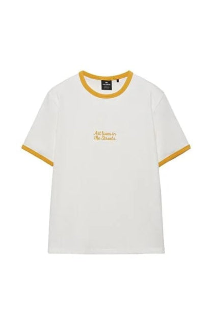 Pull&Bear Textured slogan t-shirt in off white
