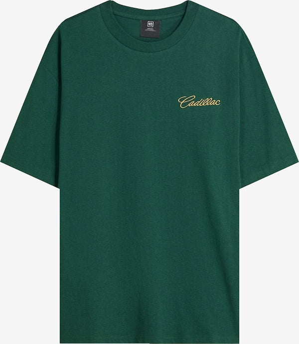 Bershka Men's Green Short Sleeve Cadillac Print T-shirt