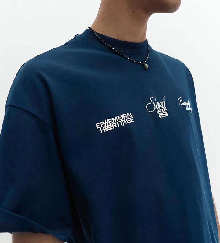 Pull&Bear Blue stwd graphic T-shirt